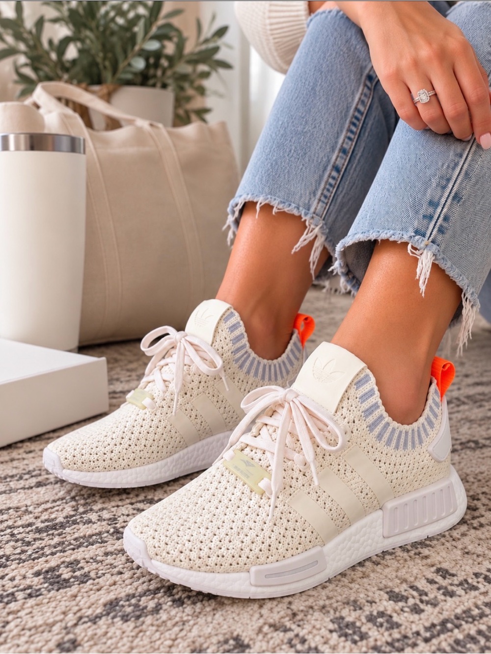 Adidas Originals NMD R1 STLT Primeknit Sneakers White Orange Women’s Size 7 NWT